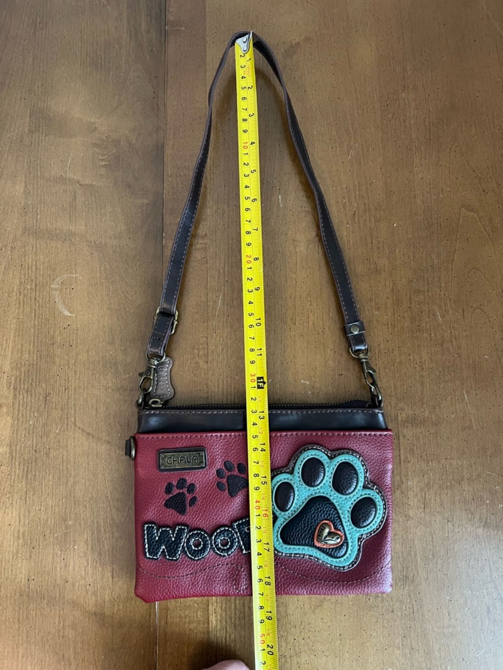 Chala Woof Dog Paw Print Crossbody Bag Burgundy Brown Vegan Leather Small - Picture 4 of 6